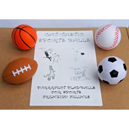 CAT KITTEN SPONGE SPORTS BALLS PACK OF 4 BOUNCY LIGHTWEIGHT CAT TOYS 4-5.5CM