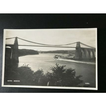 Wales Angelsey MENAI STRAIT BRIDGES Real Photo Photochrome Postcard UNUSED