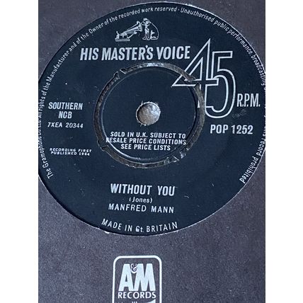 45 rpm 7” Vinyl MANFRED MANN 5-4-3-2-1 / Without You