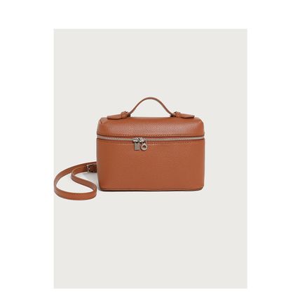 Ladies' Double Zipper Handbag Makeup Bag Brown