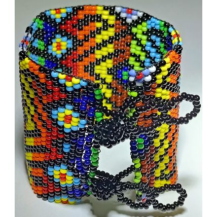 Traditional Huichol Art. Mexico Glass Seed Beads Bracelet. Crazy Waves 3