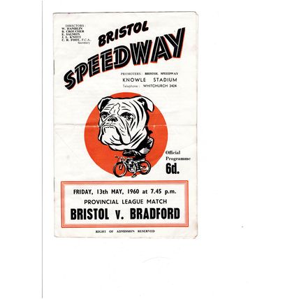 Bristol v Bradford 1960 speedway programme