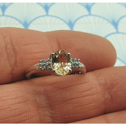 Natural Champagne Topaz and White Topaz 925 Sterling Silver Ring with Box