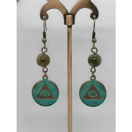 All Seeing Eye Charm And Moss Agate Gemstone Earrings