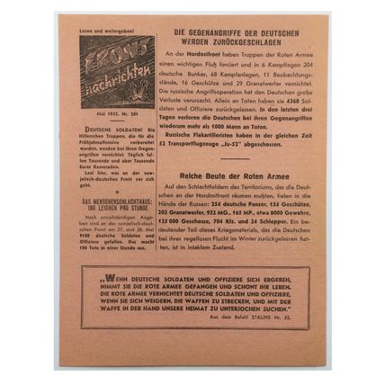 Original WW2 Soviet/Russian Air Drop Leaflet. - Code 1523. - 1942.
