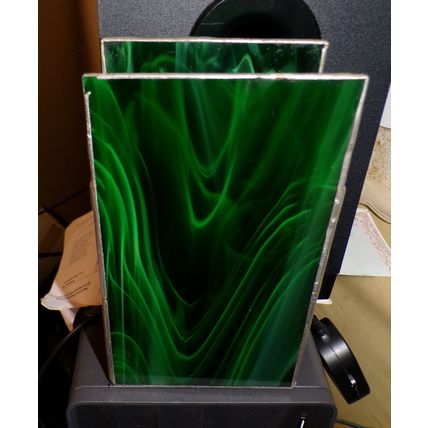VINTAGE RECTANGULAR GREEN ACRYLIC GLASS PENCIL HOLDER WITH METAL FRAME