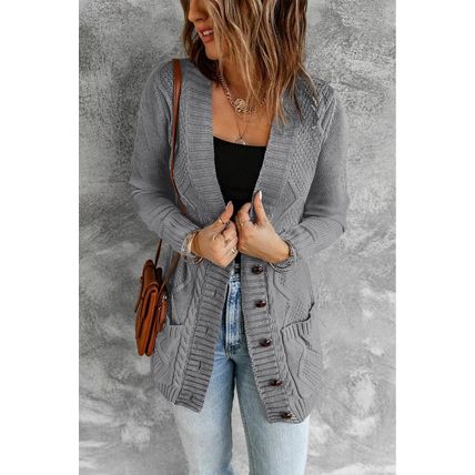 Dark Gray Front Pocket and Buttons Closure Cardigan