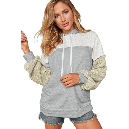 Gray Colorblock Patchwork Pullover Hoodie