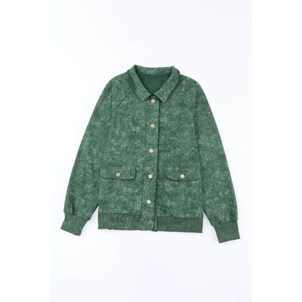 Green Vintage Washed Flap Pocket Button Shacket