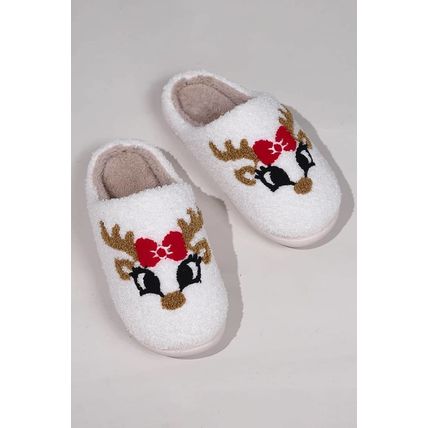 White Christmas Cartoon Pattern Plush Slippers