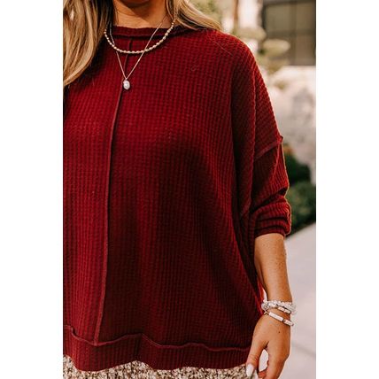 Gold Flame Exposed Seam Detail Waffle Knit Plus Size Top