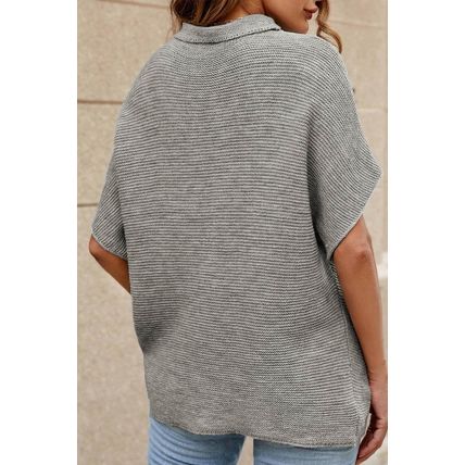 Medium Grey High Neck Short Bat Sleeve Sweater
