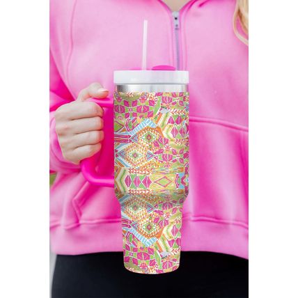 Rose Red Geometric Print Stainless Steel Large Vacuum Cup 40oz