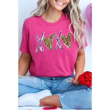 Rose Red Heart XOXO Graphic Crewneck Valentines T Shirt