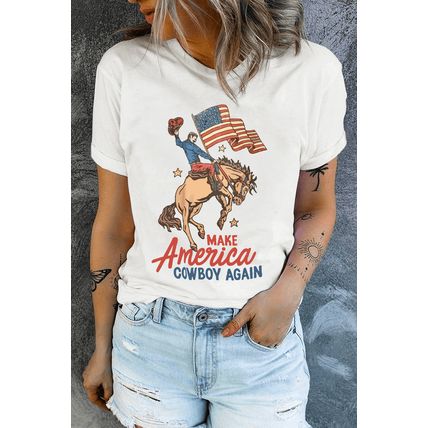 White MAKE AMERICA COWBOY AGAIN Graphic Crewneck Tee