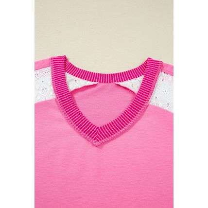 Bonbon Lace Striped Patchwork Long Sleeve Corded V Neck Plus Size Top