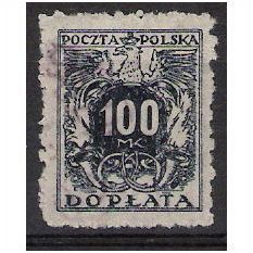 Po Mi 44: 100 Mk. blue-black Postage Due Stamp: Numeral.