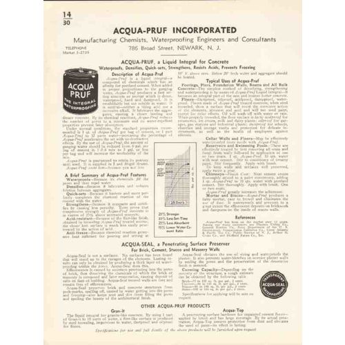 acqua-pruf inc 1936 integral concrete waterproofing vintage catalog