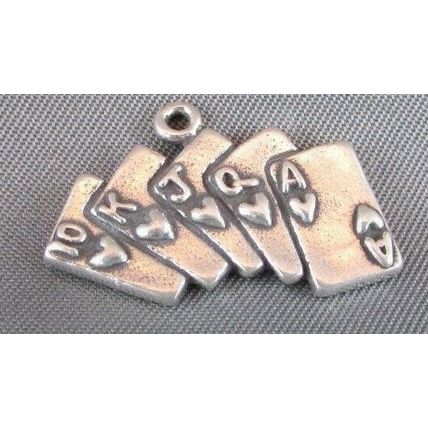 VINTAGE STERLING SILVER ROYAL FLUSH HEARTS ACE HIGH POKER CARDS Charm VEGAS