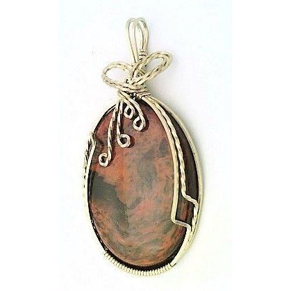 Gold Sheen Obsidian Nickel Silver Wire Wrap Gemstone Pendant 21