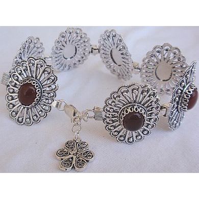 Red agate silver bracelet