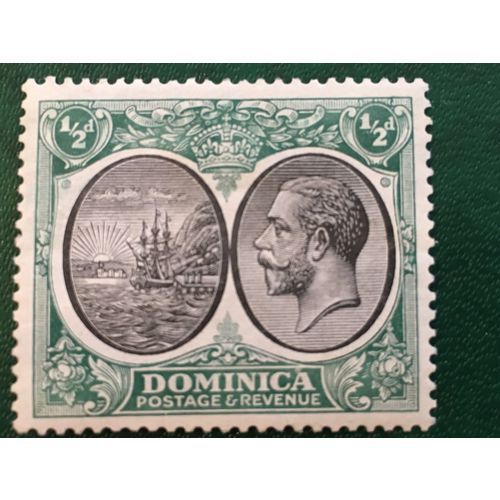 Dominica KGV 1923 ½d Black & Green Mounted Mint MM SG 71 Boat Stamp Sunrise port