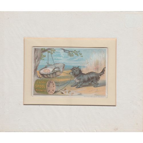 Framed advertising card circa 1880 Eureka Silk Thread baby & Scottie dog image