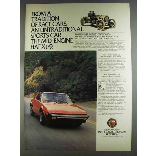 1980 Fiat X 1/9 Car Ad - Tradition of Race Cars
