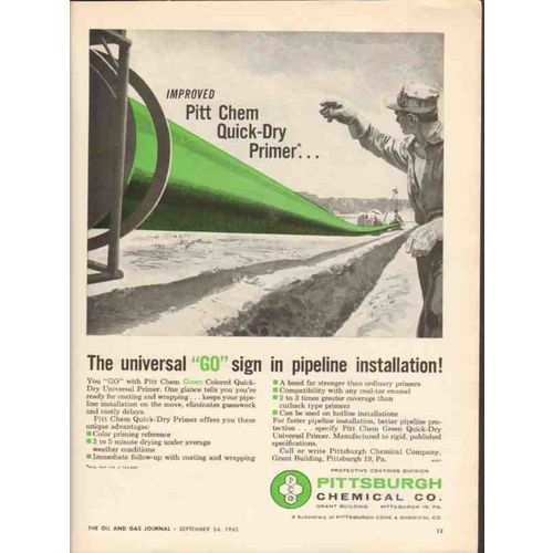 PITTSBURGH CHEMICAL COMPANY 1962 Pitt Chem quick-dry primer vintage ad