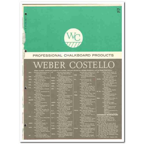 WEBER COSTELLO COMPANY 1964 Chalkboards asbestos vintage catalog