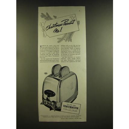 1939 Toastmaster Automatic Toaster Ad - Christmas present No. 1