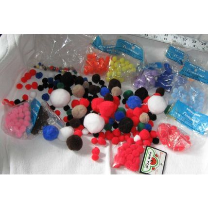 Lot of 490+ Craft POM POMS, variety of colors & sizes