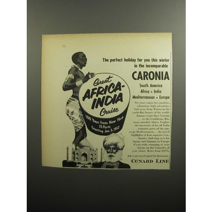 1951 Cunard Line Cruise Ad - Great Africa-India Cruise