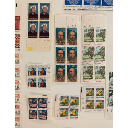 US 22c Stamp Lot Plate Blocks Strips MNHOG Celebrities Olympics Love Navajo Art