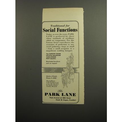 1952 The Park Lane Hotel Ad - Traditional for Social Functions