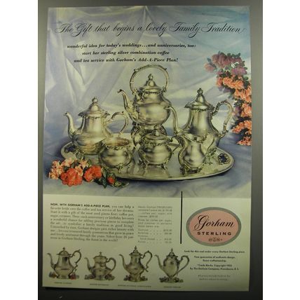 1953 Gorham Sterling Silver Ad - The gift that begins a lovely family tradition