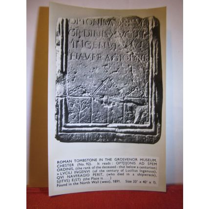 ROMAN TOMBSTONE, THE GROSVENOR MUSEUM, CHESTER, CHESHIRE unused postcard RP #