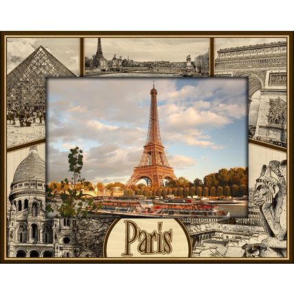 Paris France Laser Engraved Wood Picture Frame Landscape (5 x 7)