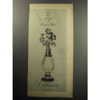 1957 Christian Dior Diorissimo Perfume Ad - The new perfume of Christian Dior