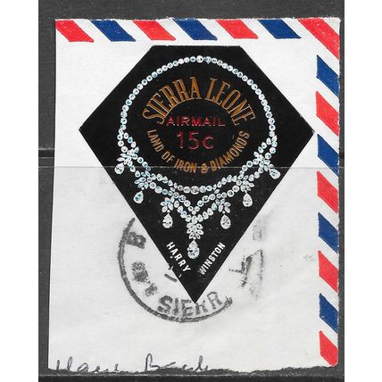 SIERRA LEONE 1966 DIAMONDS HARRY WINSTON JEWELLERY SELF ADHV DIE CUT BO PMK 15c