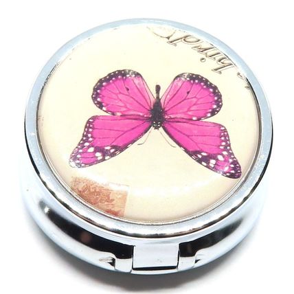 Pink & Black Butterfly & Flowers 1.5 CM Pill Box Carte Postal Christmas Gift