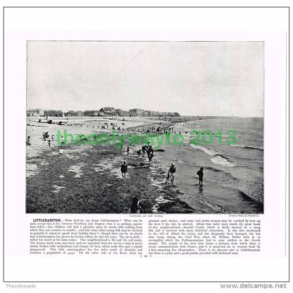LITTLEHAMPTON, PADDLING AT LOW WATER, SUSSEX, ENGLAND, Book Illustration, c1895