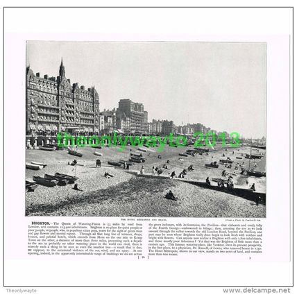 BRIGHTON, HOTEL METROPOLE AND BEACH, SUSSEX, ENGLAND, Book Illustration, c1895
