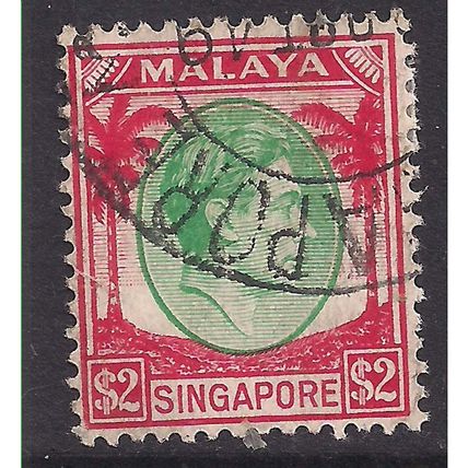 Singapore Malaya 1948 KGV1 $2 Green & Scarlet used SG 14 ( L963 )