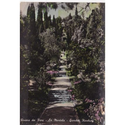 Martola Giardini Hanbury Italy Postcard posted 1956 edge damaged