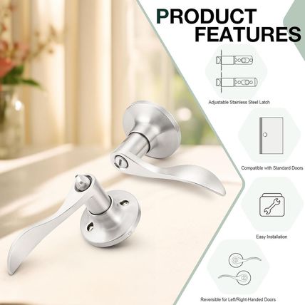 GOBEKOR 8 Pack Brushed Nickel Privacy Door Levers Bedroom Bathroom Door Handles