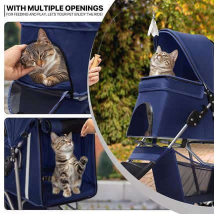 Monibloom 3 Wheels Pet Stroller, Foldable Dog Cat Cage Jogger Stroller with Weat