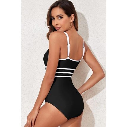 Black Contrast Trim Colorblock U Neck One Piece Swimwear