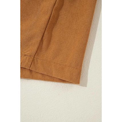 Desert Gold Corduroy Pleated Puff Sleeve Shift Short Dress