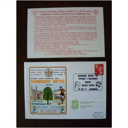 1977 Cambridge United v Oxford United Dawn Football Cover 6 stamp King's College